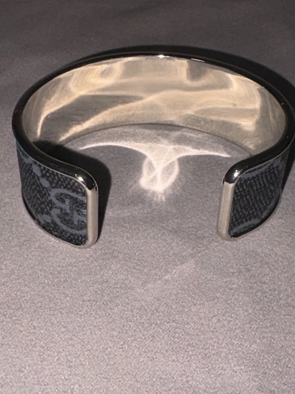 Black GG Patterned Cuff Bracelet - Sleek Silver Trim GG Monogram - Picture 5 of 6